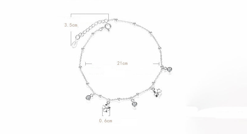 925 Sterling Silver Four-Leaf Clover Anklet – Elegant Korean Style Diamond Inlay Women's Jewelry - Clovercharm